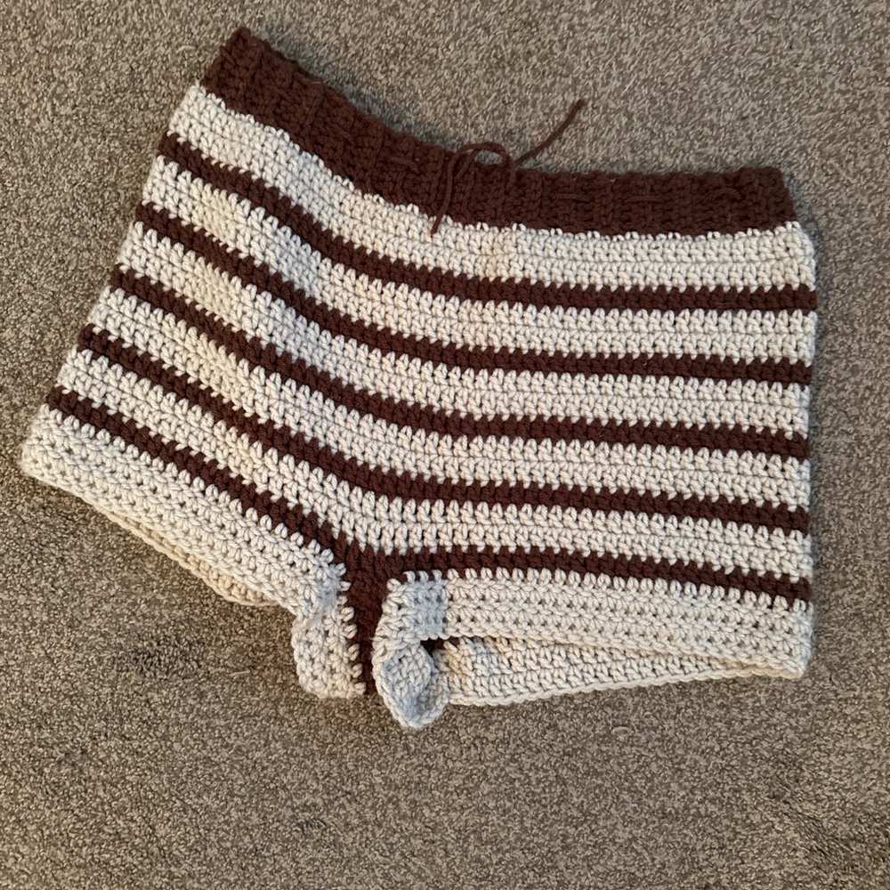 Striped Brown and Cream Crochet Women Shorts - handmade